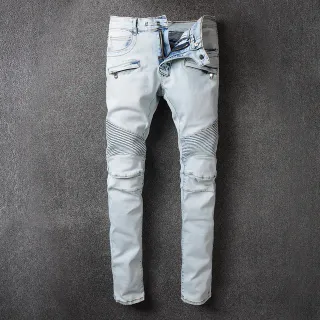 Light-Wash Moto-Panel Slim Fit Jeans