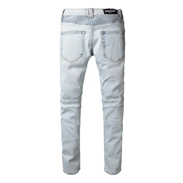 Light-Wash Moto-Panel Slim Fit Jeans 8