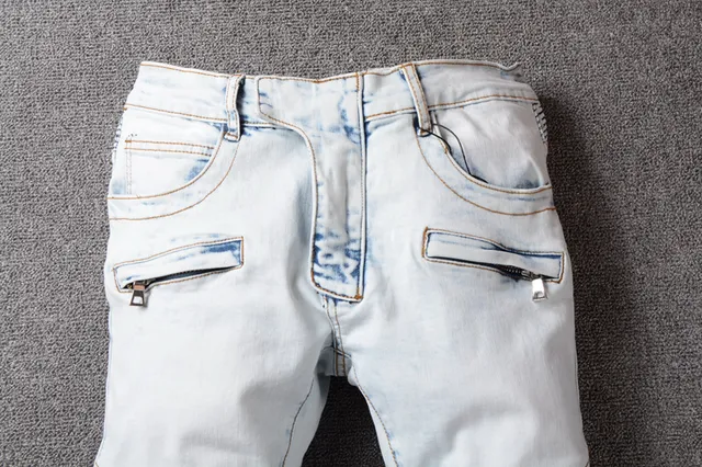 Light-Wash Moto-Panel Slim Fit Jeans 13