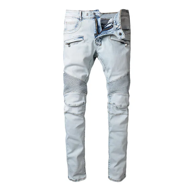 Light-Wash Moto-Panel Slim Fit Jeans 16