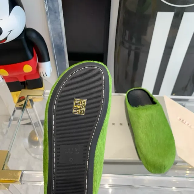 Lime Green Furry Slip-On Slippers 2