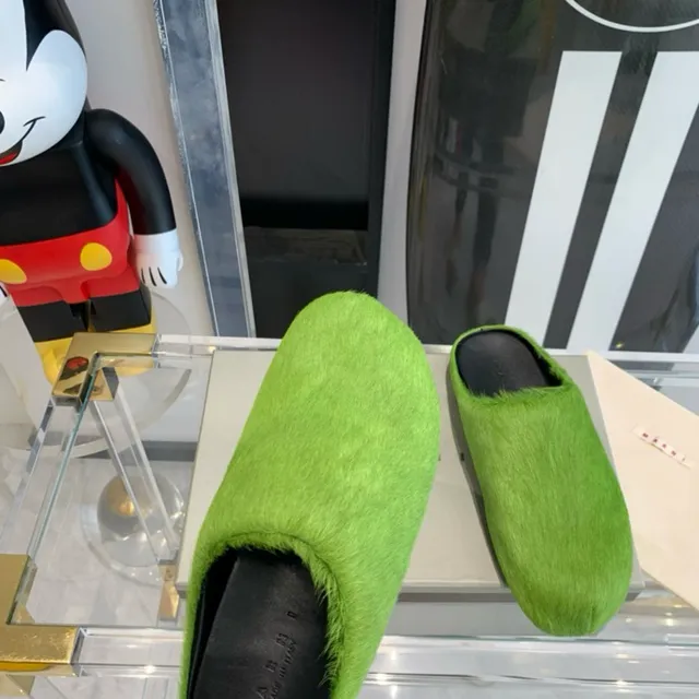 Lime Green Furry Slip-On Slippers 3