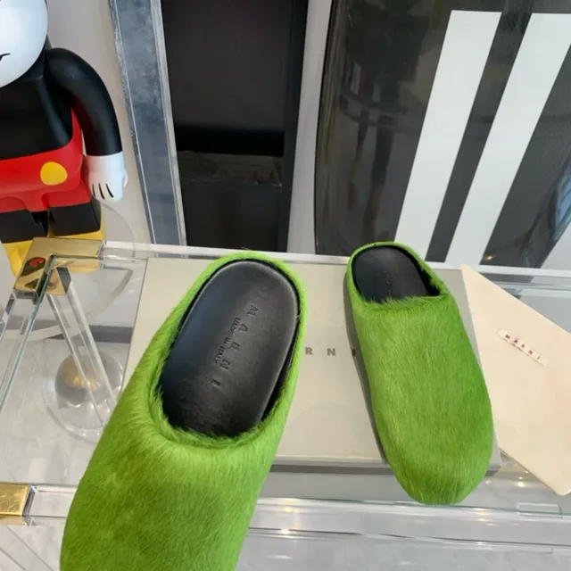 Lime Green Furry Slip-On Slippers 4