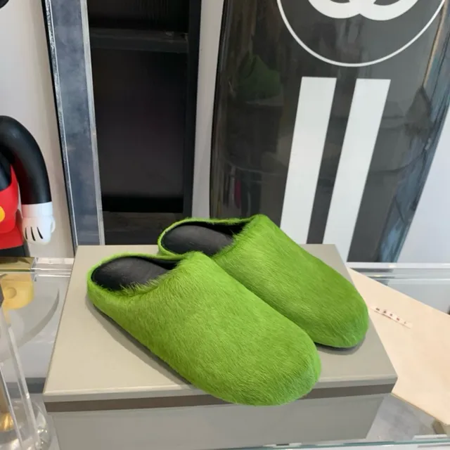 Lime Green Furry Slip-On Slippers 5