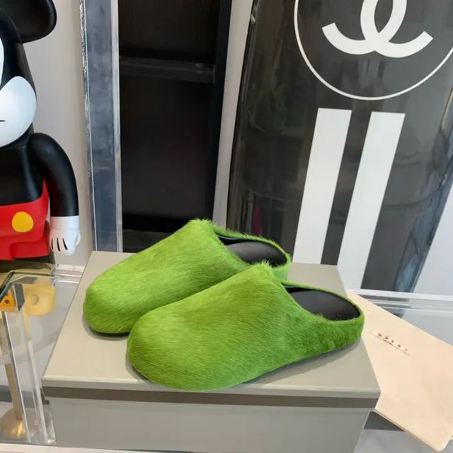 Lime Green Furry Slip-On Slippers 6