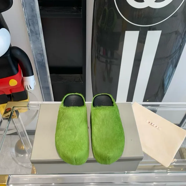 Lime Green Furry Slip-On Slippers 8