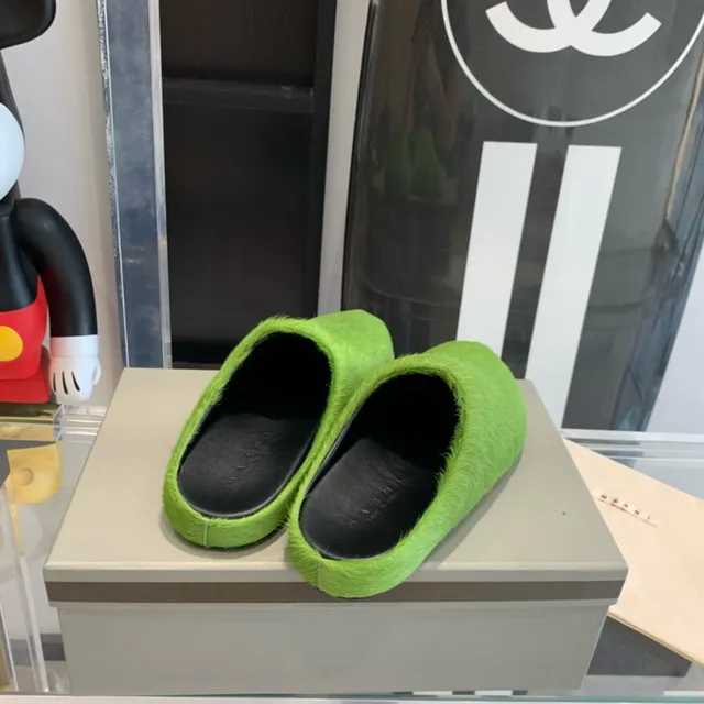 Lime Green Furry Slip-On Slippers 9