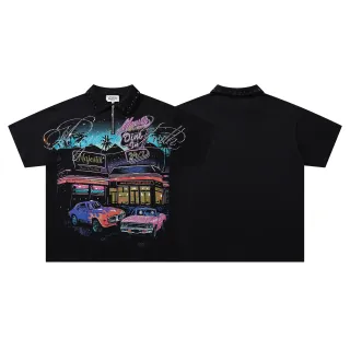 Majestik Graphic-Print Studded Collar Zip Polo Shirt