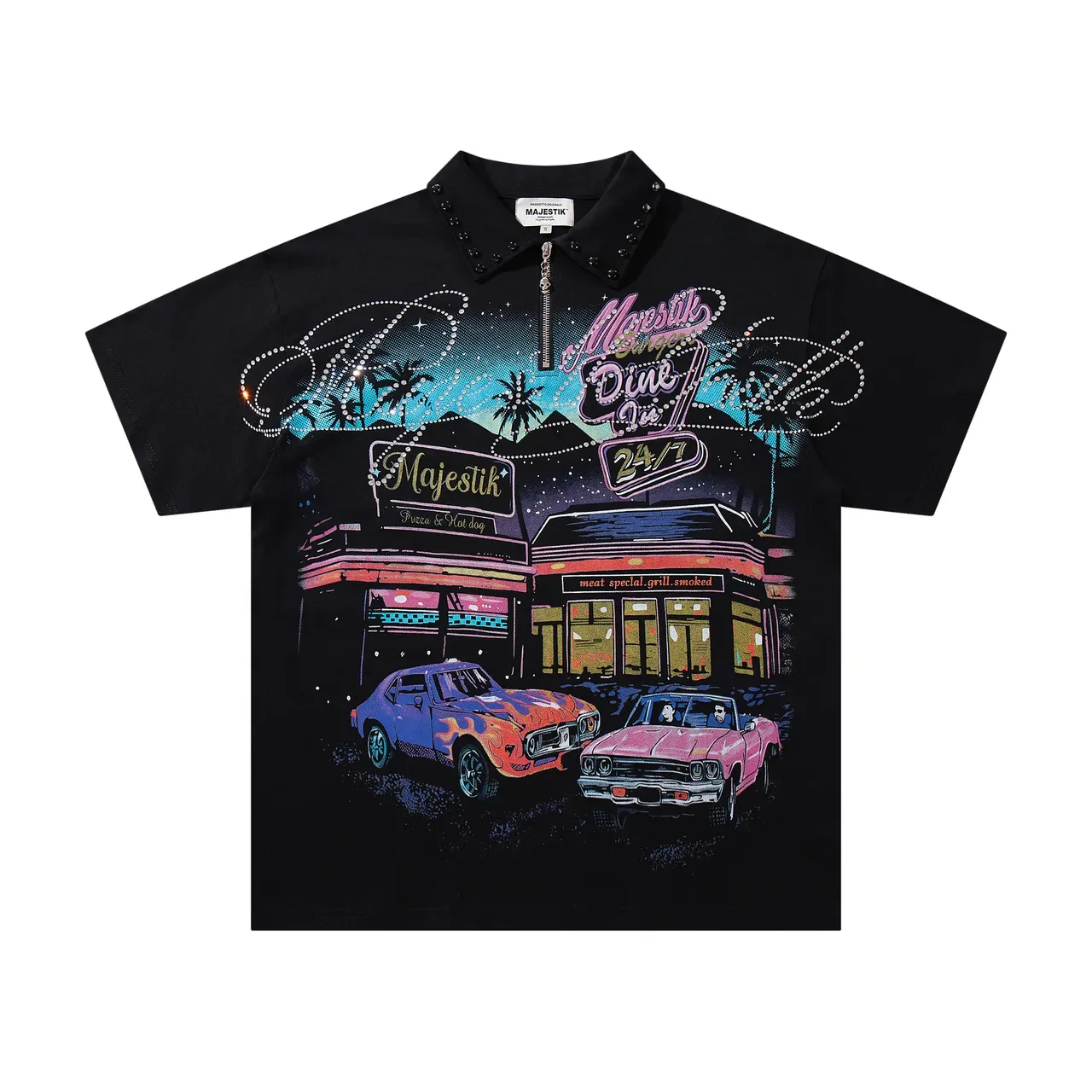 Majestik Graphic-Print Studded Collar Zip Polo Shirt 3