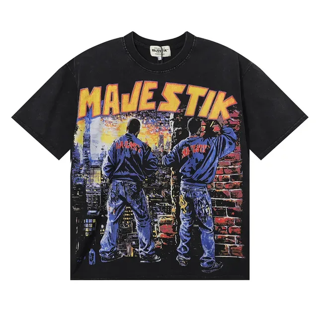 MAJESTIK Oversized Distressed Black Graphic Print T-Shirt 3