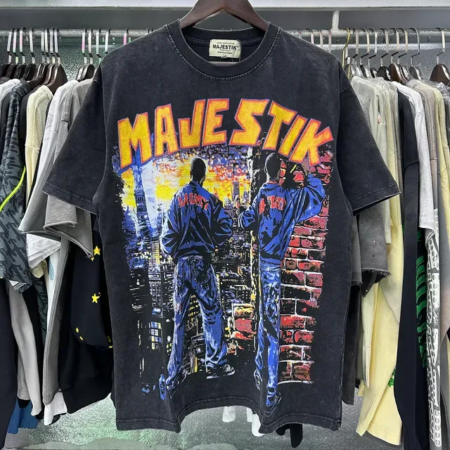 MAJESTIK Oversized Distressed Black Graphic Print T-Shirt 4