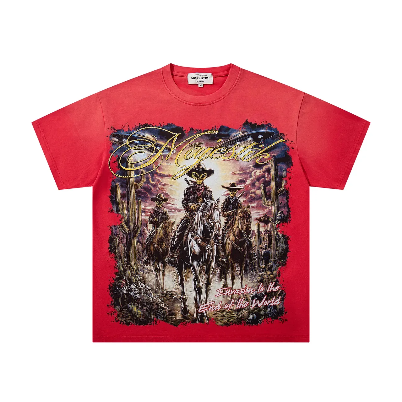 MAJESTIK Red Oversized Graphic Print T-Shirt 4