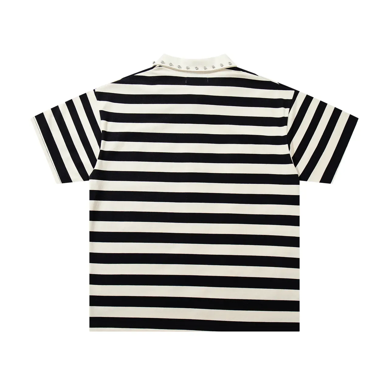 MAJESTIK Striped Graphic-Print Studded Collar Zip-Front Polo Shirt 3