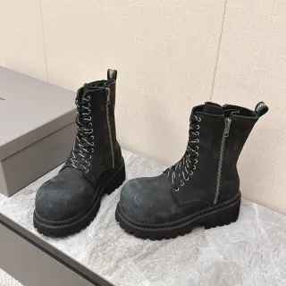 Matte Black Lace-Up Side-Zip Ankle Boots