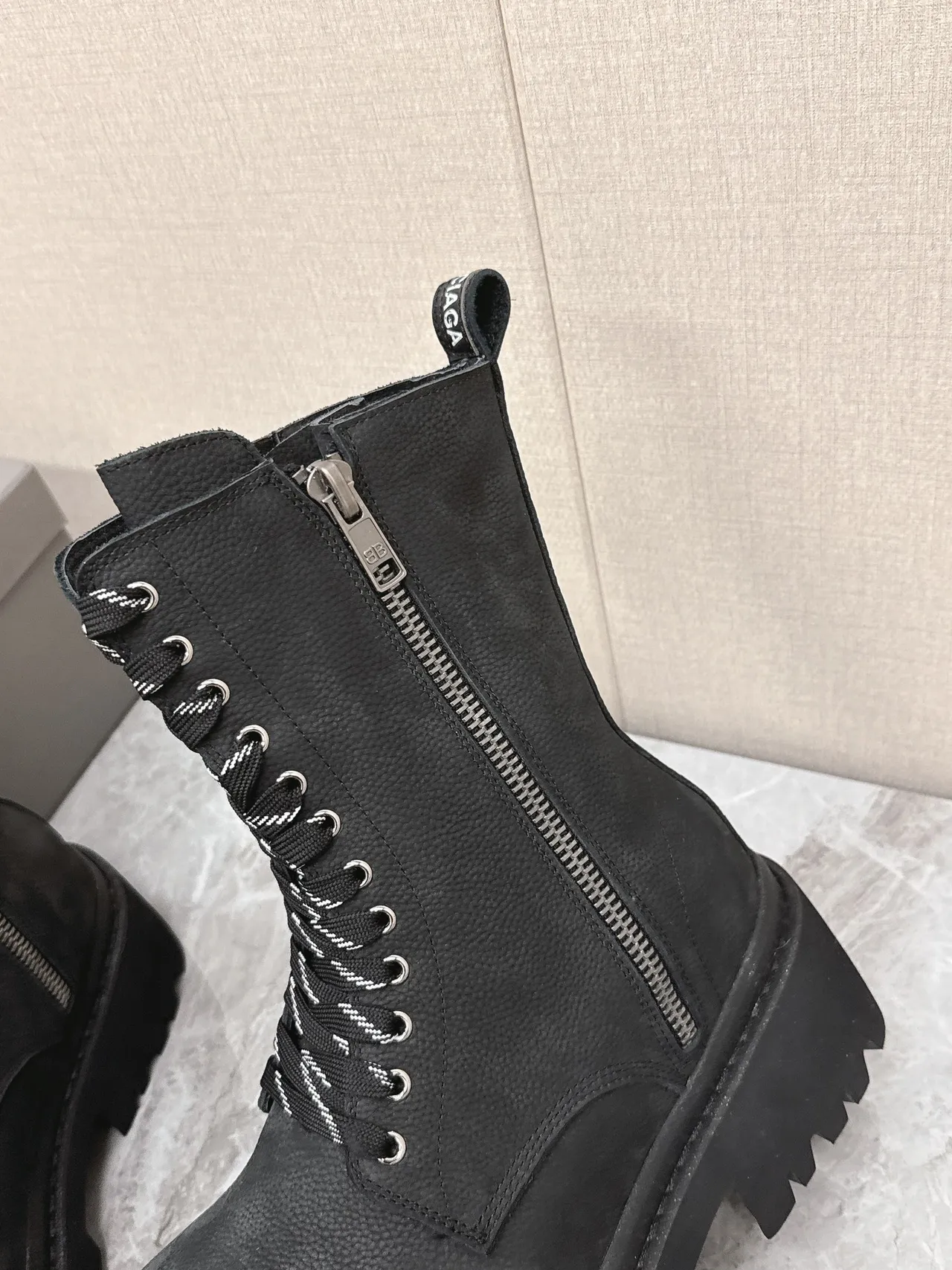 Matte Black Lace-Up Side-Zip Ankle Boots 3