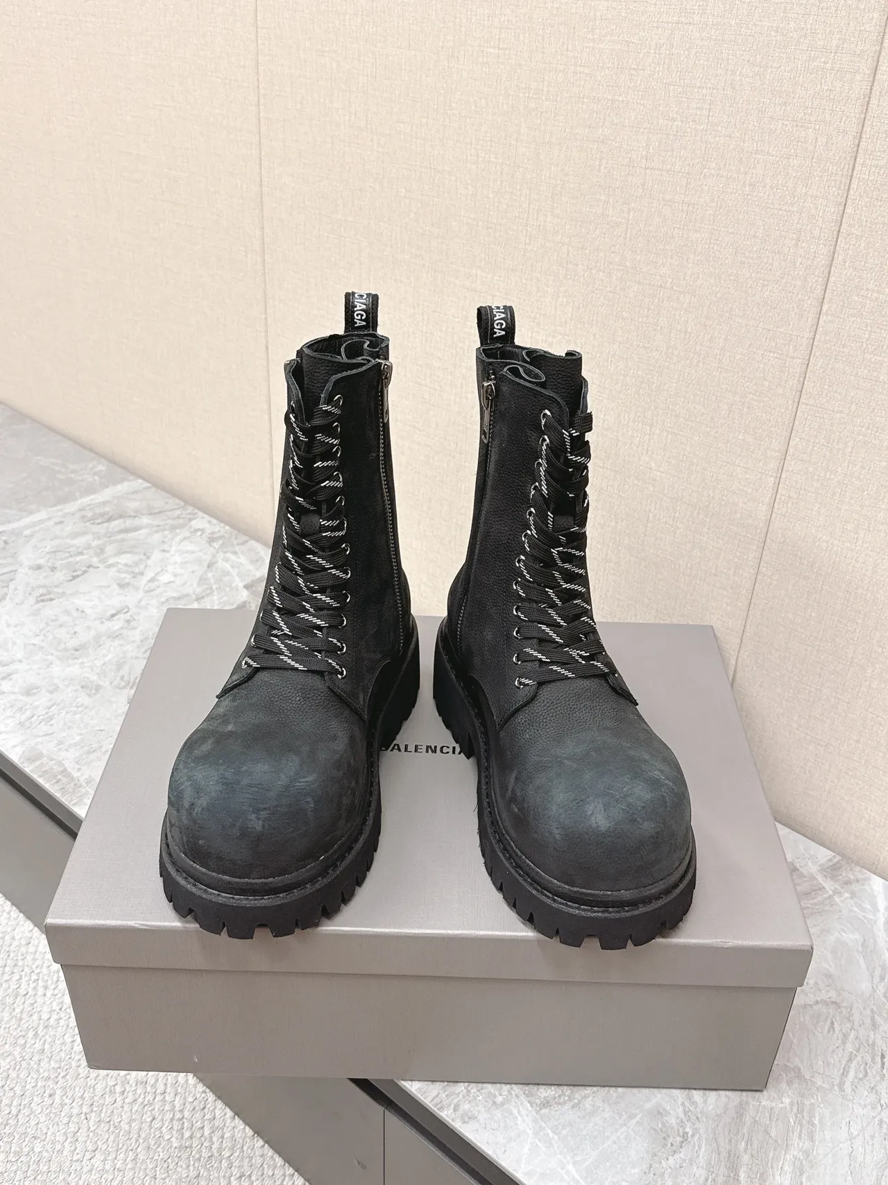 Matte Black Lace-Up Side-Zip Ankle Boots 5