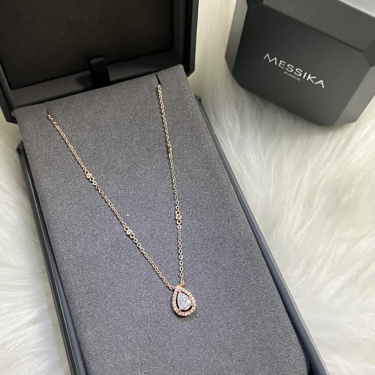 Messika Silver White Teardrop Pendant Halo Setting Necklace 2