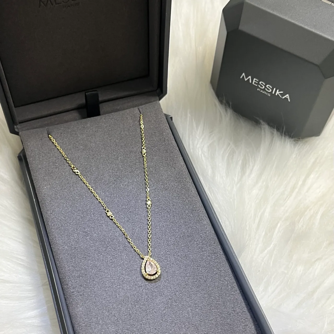 Messika Silver White Teardrop Pendant Halo Setting Necklace 3