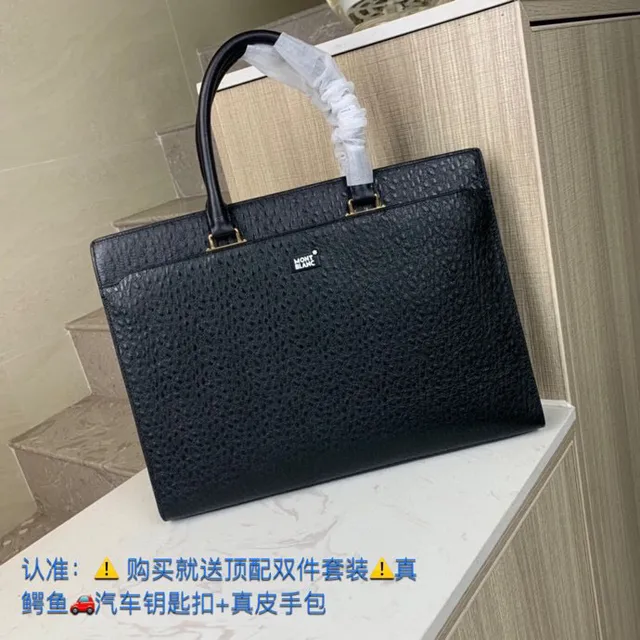 Montblanc أسود ذهبي جلد حبيبات أدوات معدنية بوسطن حقيبة 4