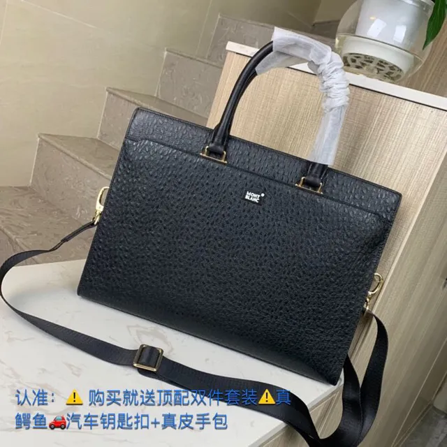 Montblanc أسود ذهبي جلد حبيبات أدوات معدنية بوسطن حقيبة 6