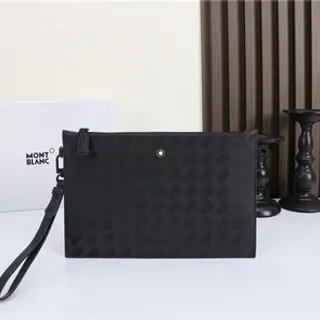 Montblanc Black Structured Rectangular Silhouette Tonal Basketweave Embossing Wristlet