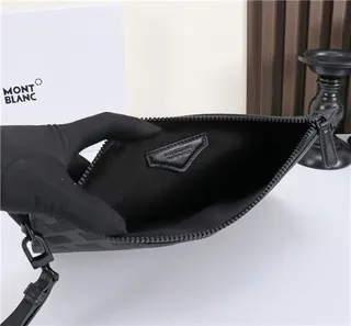 Montblanc Correa Negra Estructurada Rectangular Silueta Tejido Canasta Tonal Embossing 2