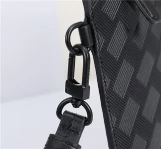 Montblanc Correa Negra Estructurada Rectangular Silueta Tejido Canasta Tonal Embossing 6