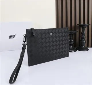 Montblanc Correa Negra Estructurada Rectangular Silueta Tejido Canasta Tonal Embossing 7