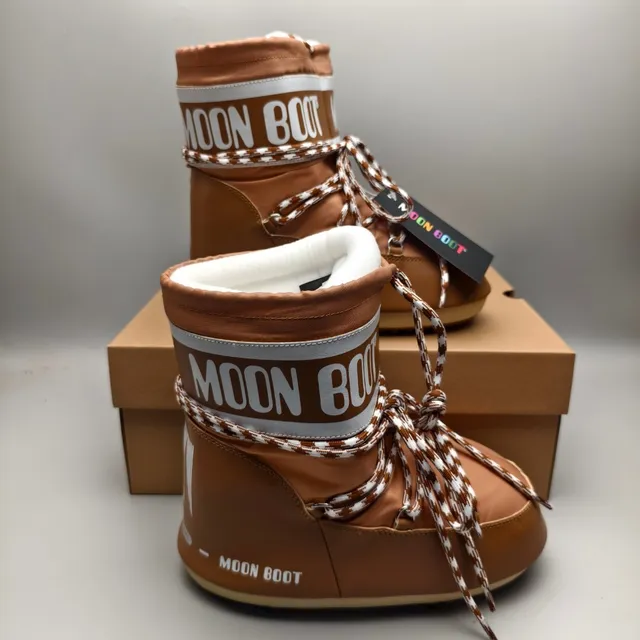 Moon Boot 经典棕色千鸟纹系带雪靴 5