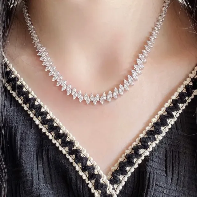 Multi-Row Marquise-Cut Pavé Necklace 9