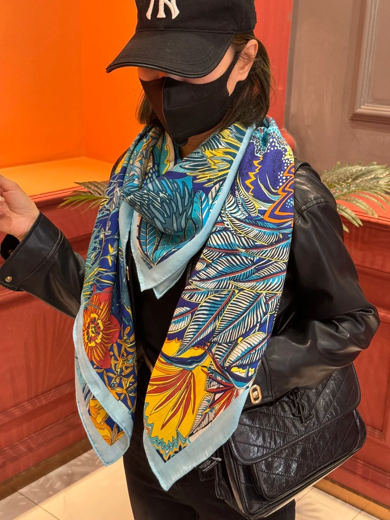 Multicolor Botanical Jungle Print Zebra Motif Silk Scarf 4
