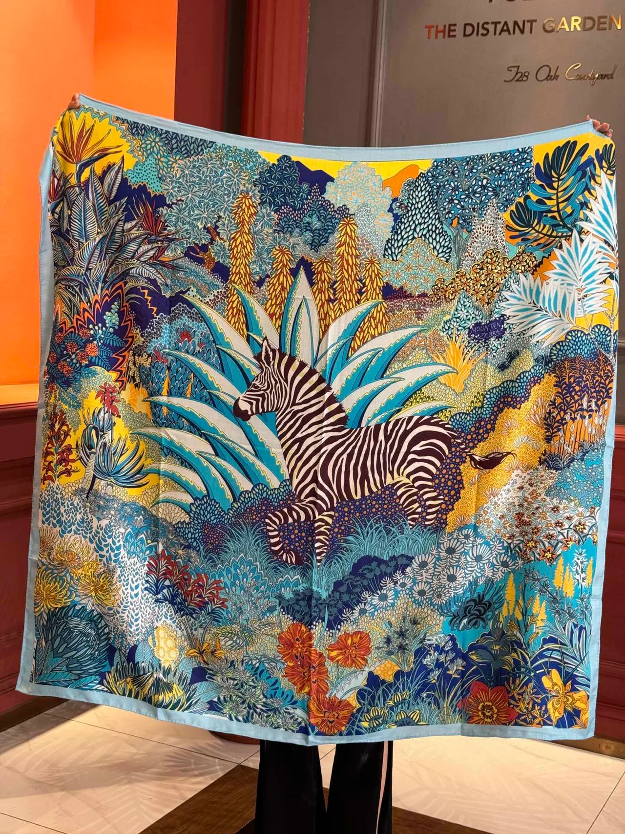Multicolor Botanical Jungle Print Zebra Motif Silk Scarf 9