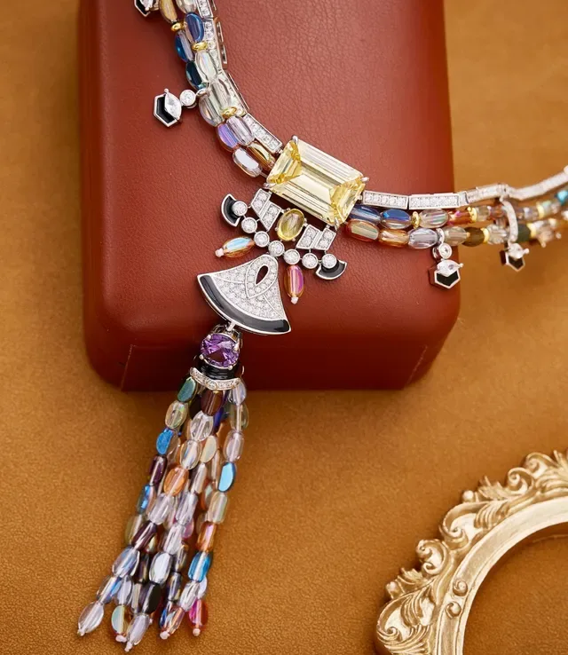 Multicolor Gemstone Tassel Pendant Necklace 3