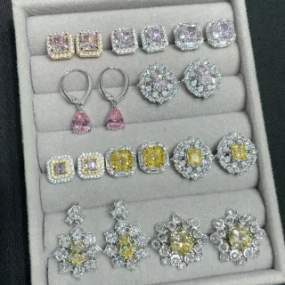 Multicolor Gold Halo Setting Cluster Design Earrings
