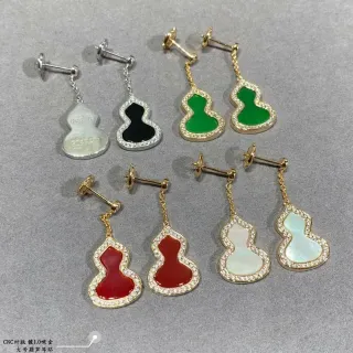 Multicolor Gourd-Shaped Pendant Pavé Crystal Border Earrings
