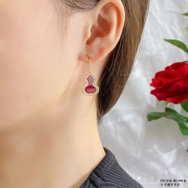 Multicolor Gourd-Shaped Pendant Pavé Crystal Border Earrings 9