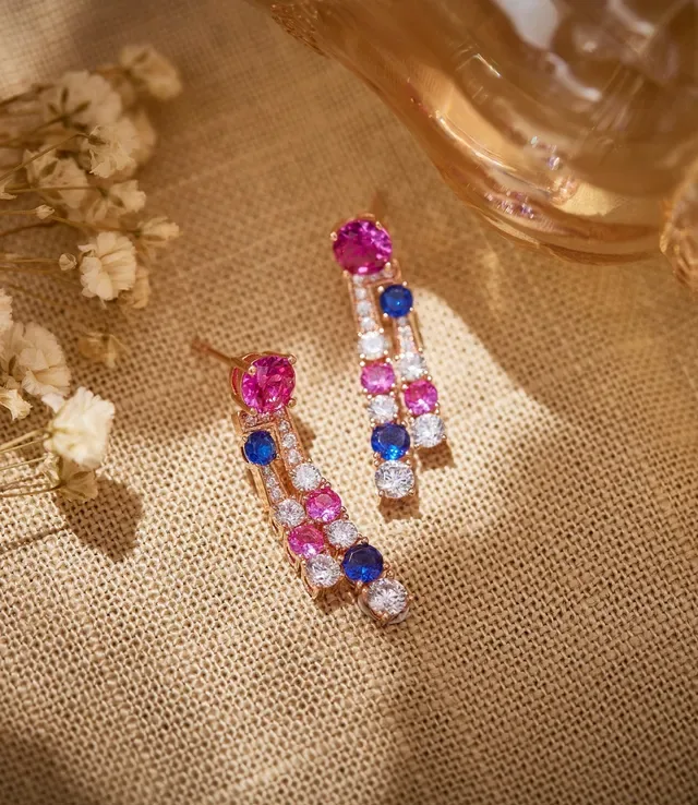 Multicolor Pink Blue White Gemstone Cascade Drop Earrings 6