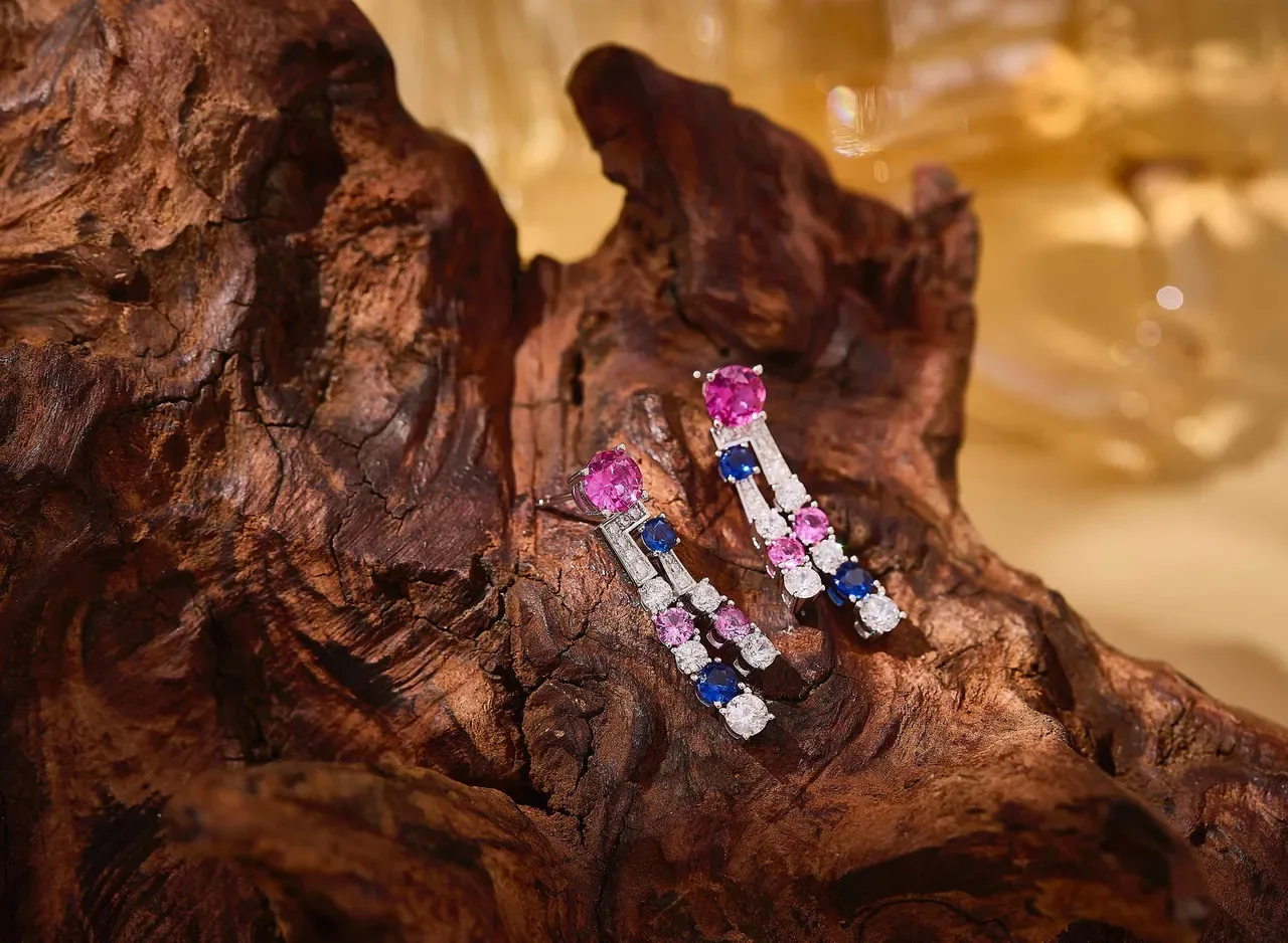 Multicolor Pink Blue White Gemstone Cascade Drop Earrings 7