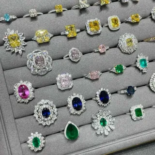 Multicolor Silver Halo-Set Multi-Stone Ring