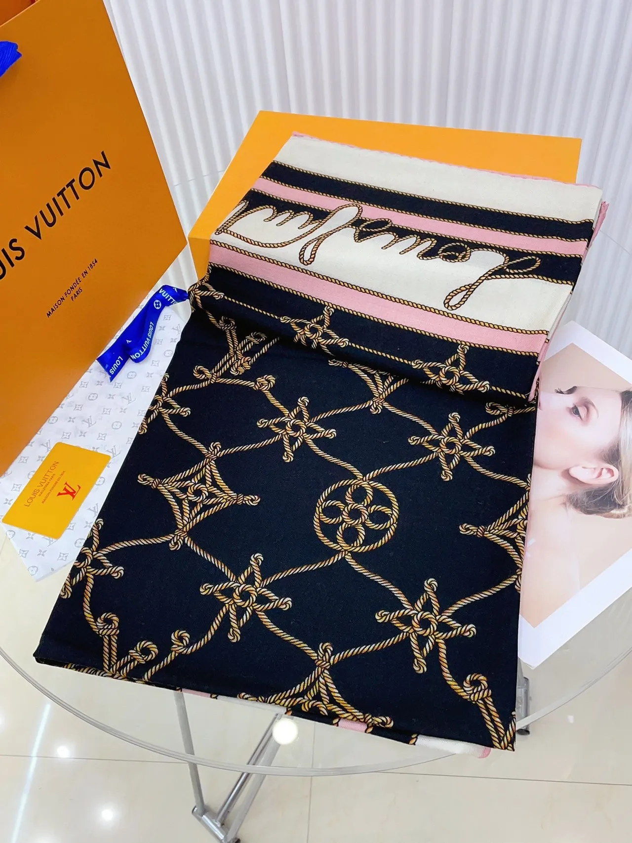 Nautical Anchor Print Black White Pink Silk Scarf 6