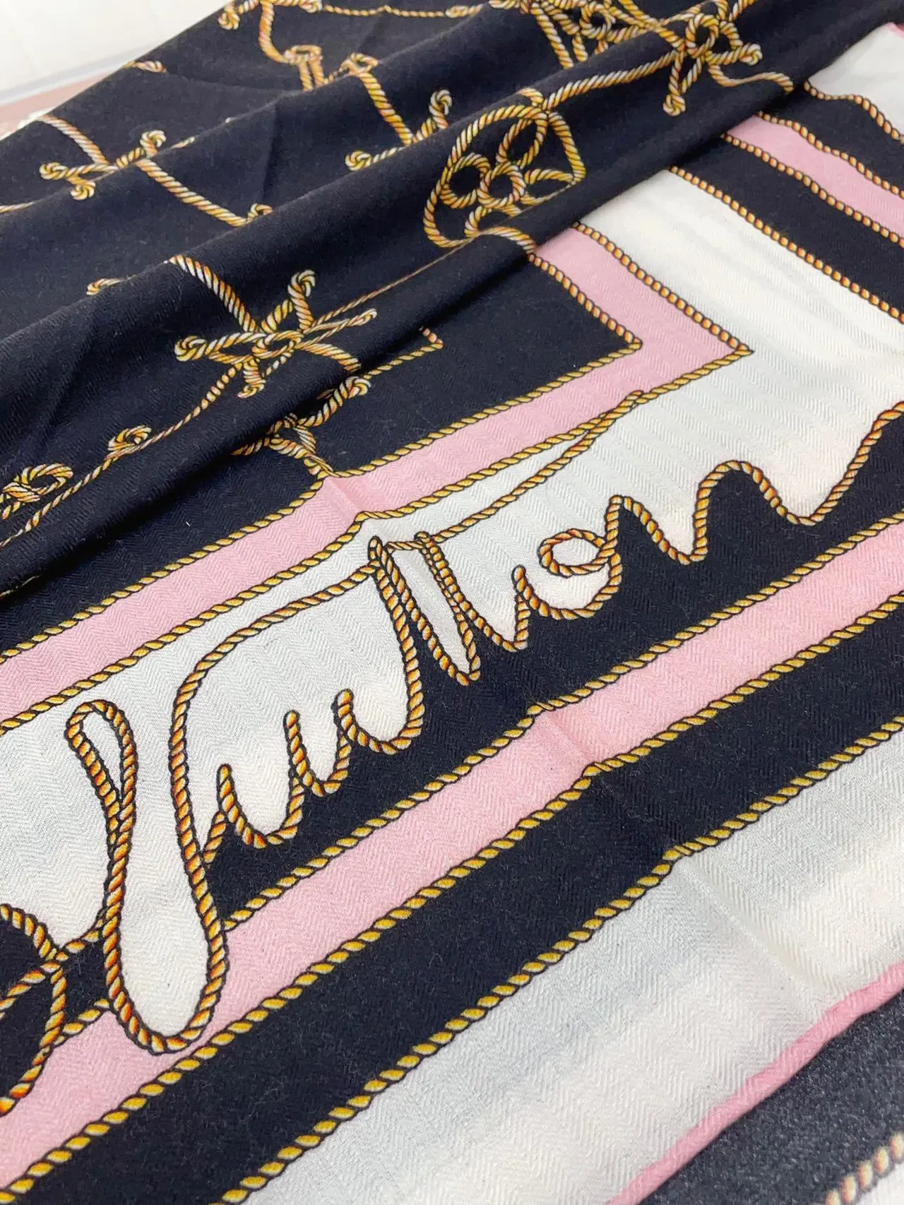Nautical Anchor Print Black White Pink Silk Scarf 9