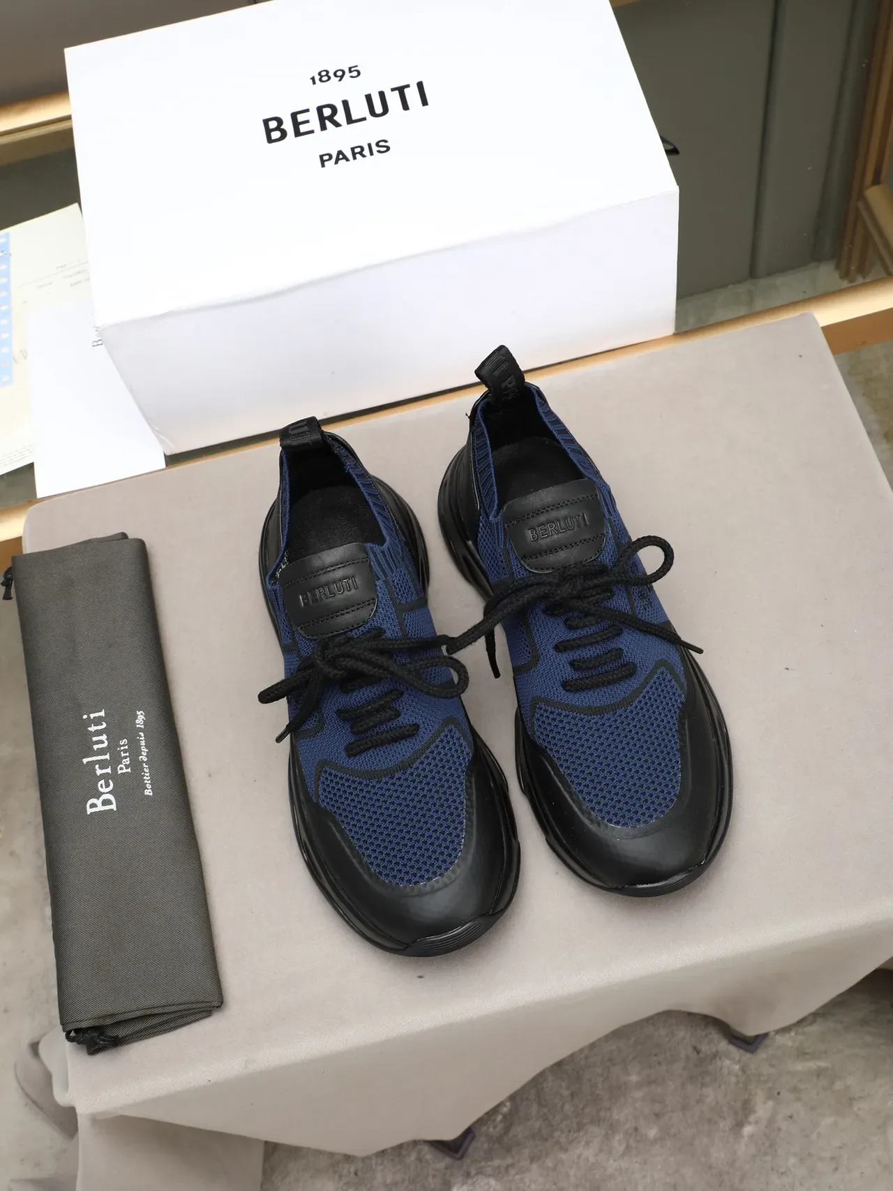 Navy and Black Knit Upper Sculpted Midsole Lifestyle Sneaker 2