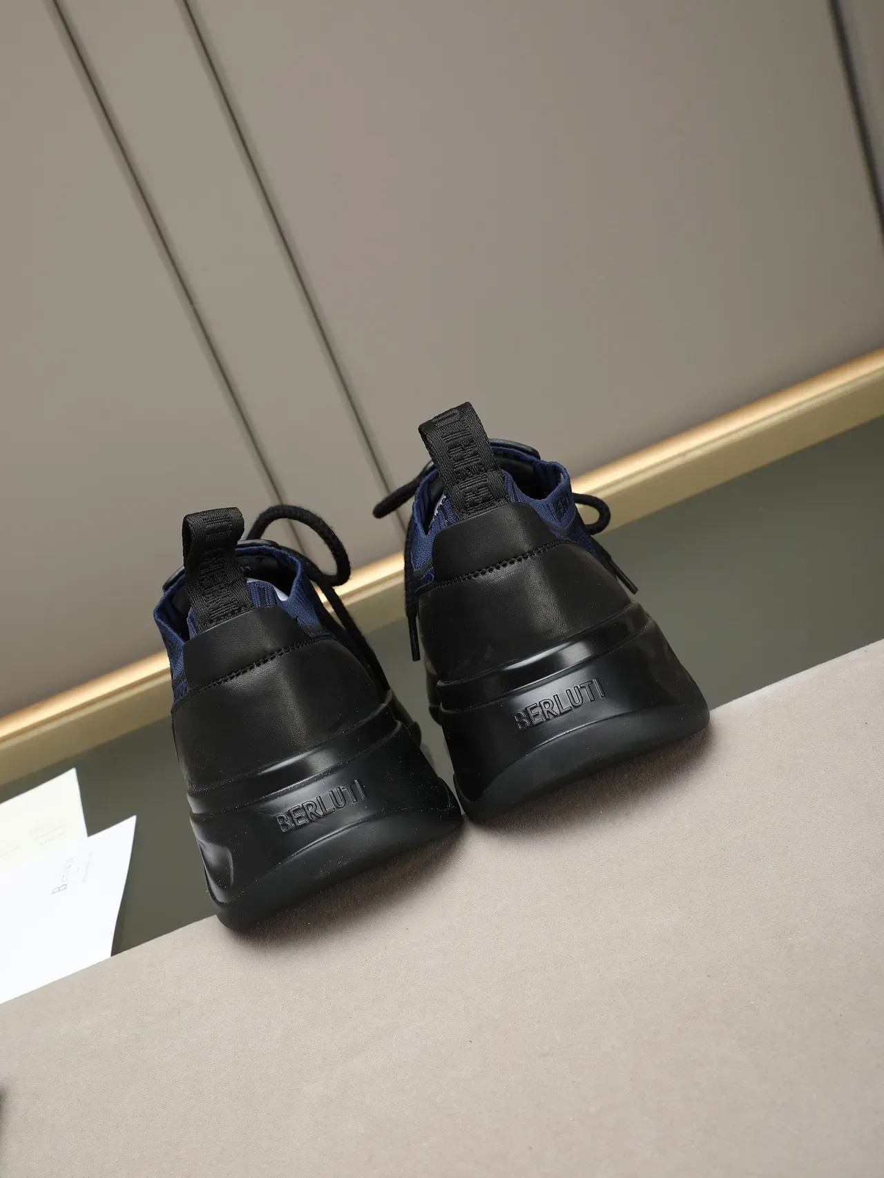 Navy and Black Knit Upper Sculpted Midsole Lifestyle Sneaker 3