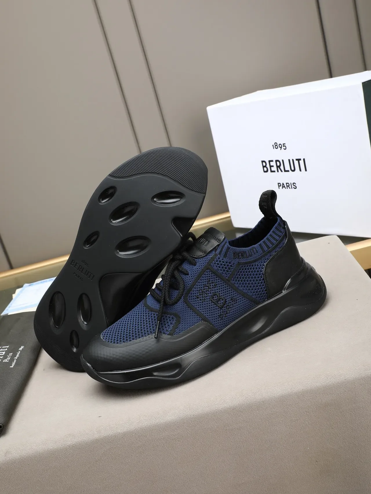 Navy and Black Knit Upper Sculpted Midsole Lifestyle Sneaker 4