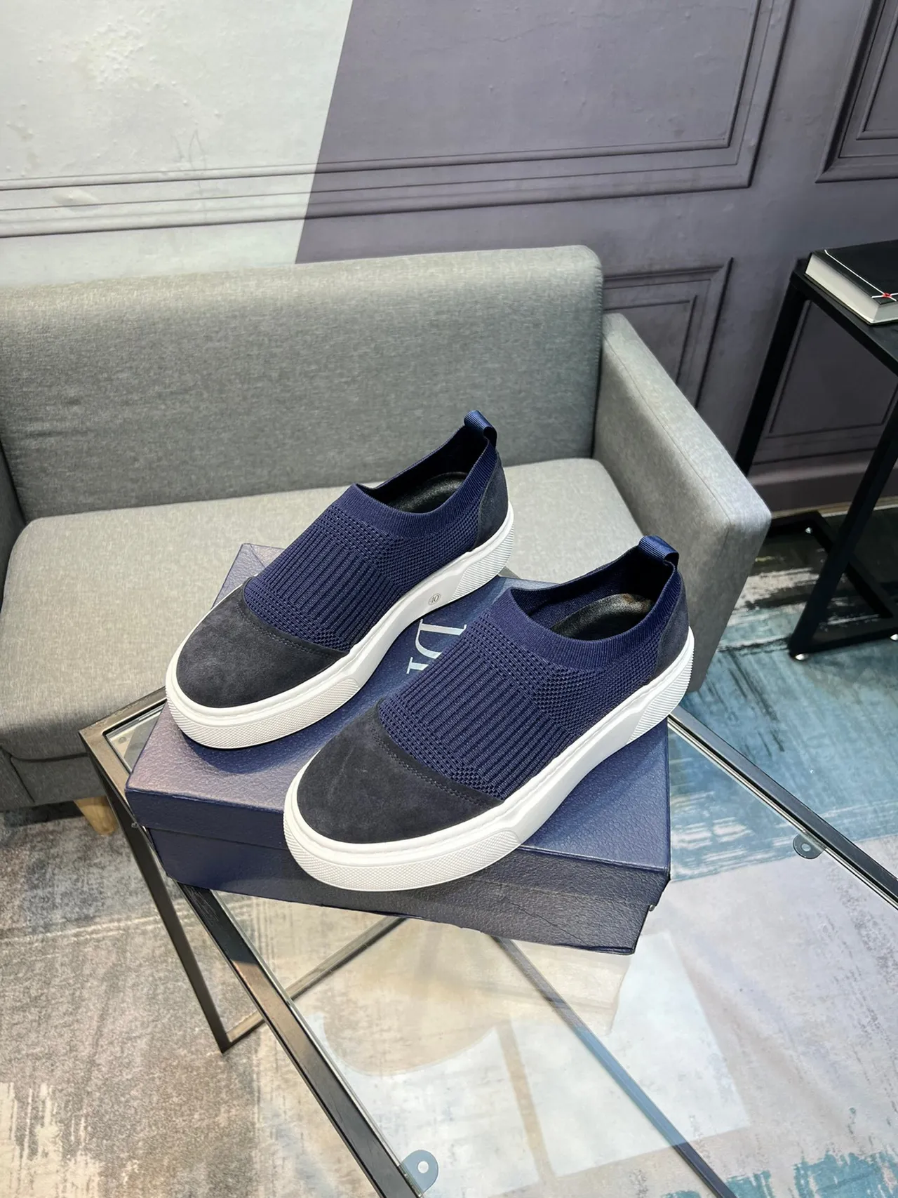 Navy and Gray Knit Sock Slip-On Lifestyle Sneaker 3