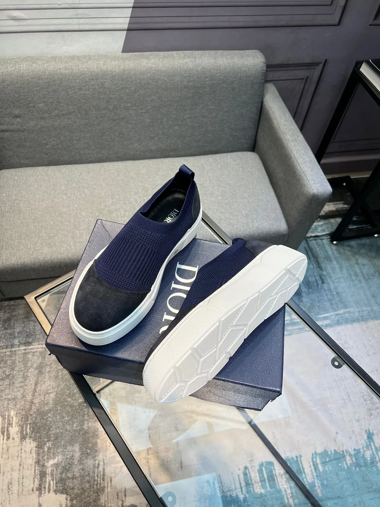 Navy and Gray Knit Sock Slip-On Lifestyle Sneaker 4