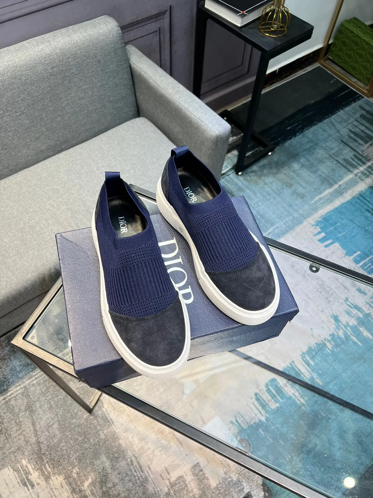 Navy and Gray Knit Sock Slip-On Lifestyle Sneaker 5