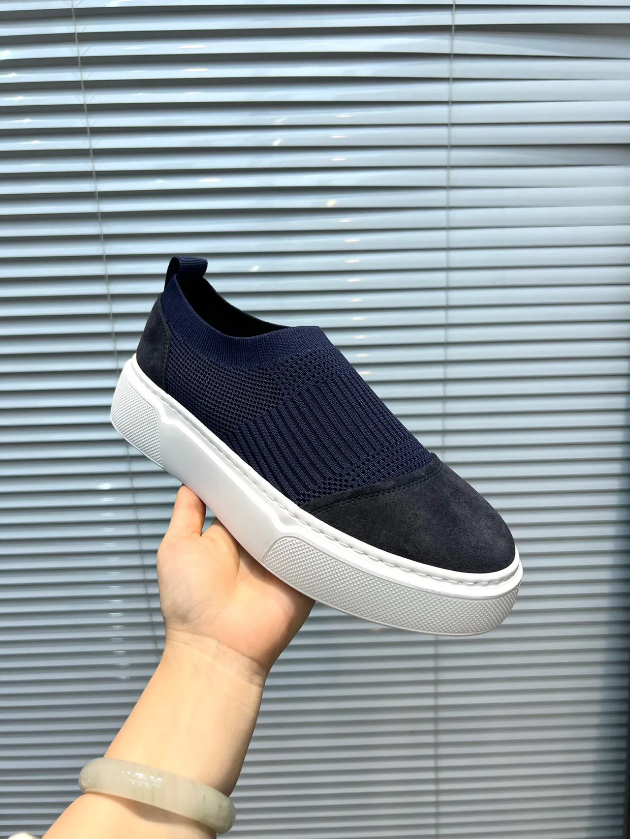 Navy and Gray Knit Sock Slip-On Lifestyle Sneaker 6