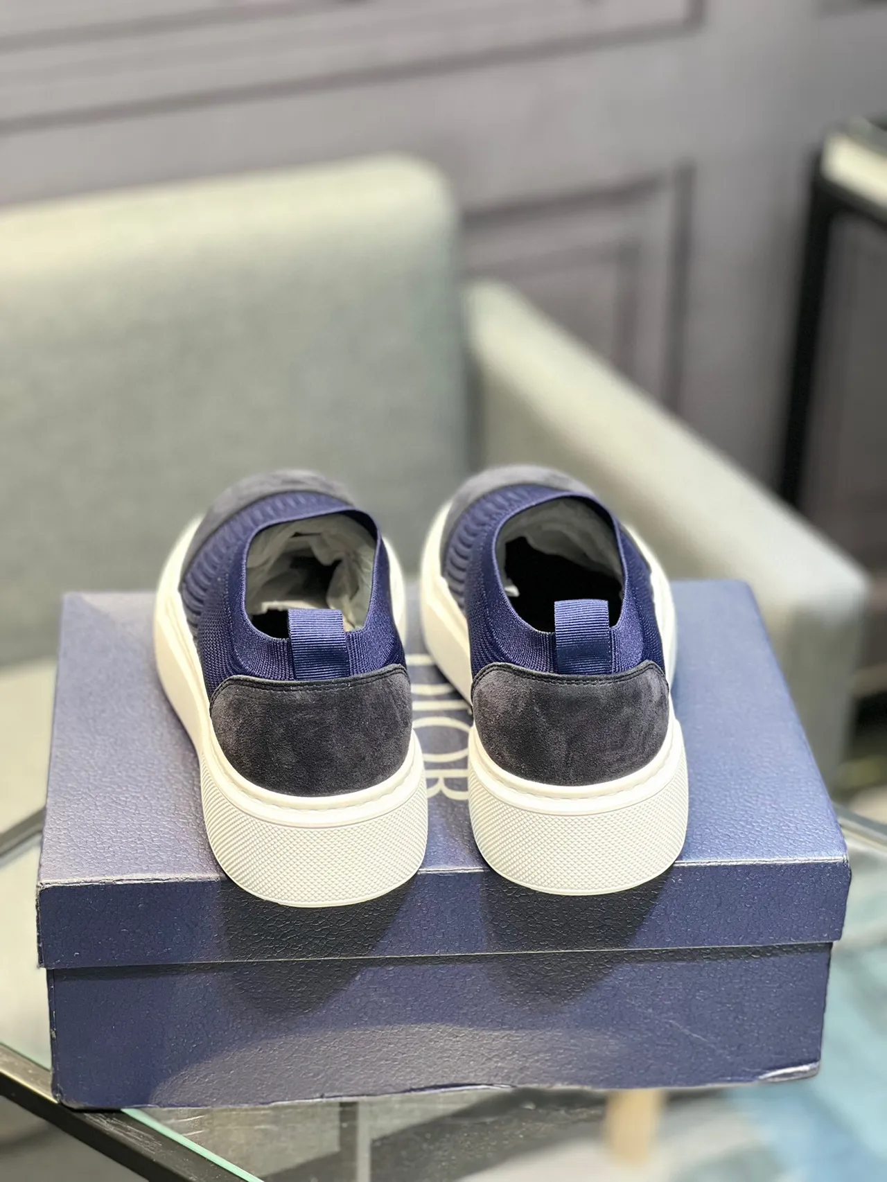 Navy and Gray Knit Sock Slip-On Lifestyle Sneaker 8