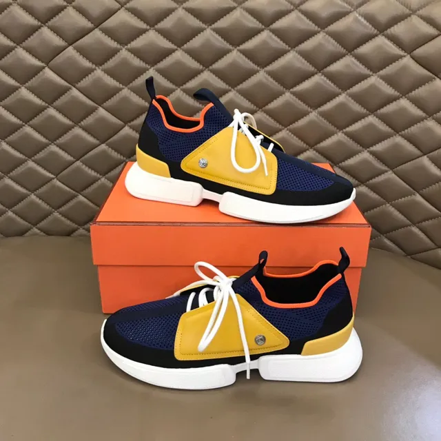 Navy and Mustard Color-Blocked Mesh Lifestyle Sneakers 1